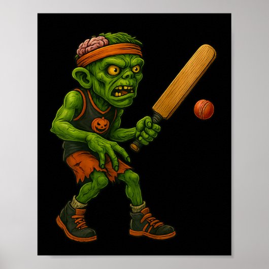 Poster Joueur de cricket zombie effrayant conception de f (Devant)