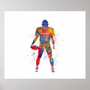 Poster Joueur de football américain à l'aquarelle