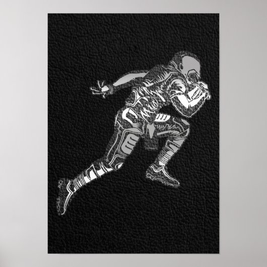 Poster Joueur de football courant quarterback noir argent (Devant)