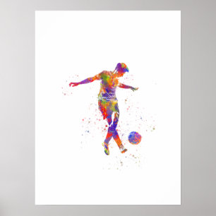 Poster Joueur de football en aquarelle