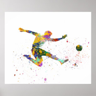Poster Joueur de football en aquarelle