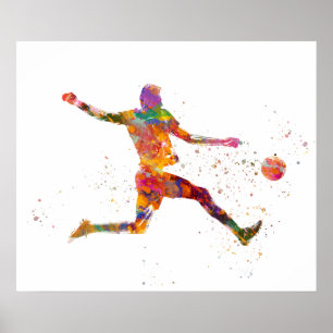 Poster Joueur de football en aquarelle