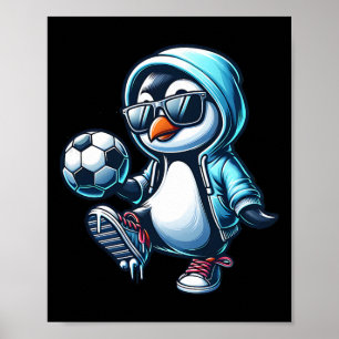 Poster Joueur de footbyll de pingouin cool avec des lunet