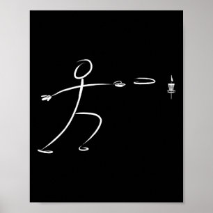 Poster Joueur de golf à disque Stickman drôle lançant un