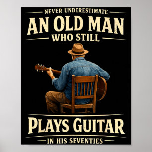 Poster Joueur de guitare acoustique homme 70 ans vintage