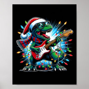Poster Joueur de guitare dinosaure Xmas Drôle Trex Dinosa
