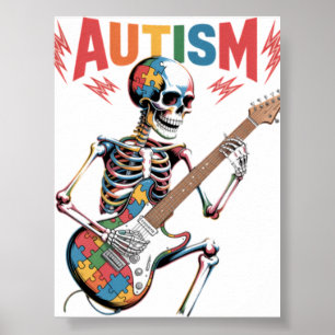Poster Joueur de guitare squelette autiste Musique rock A