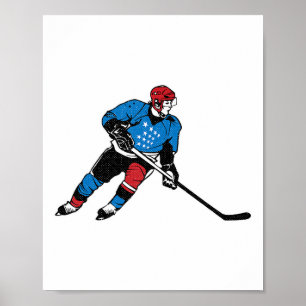 Poster Joueur de hockey 4 juillet Patriote américain cool
