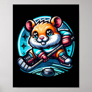 Poster Joueur de hockey adorable hamster qui patine pour