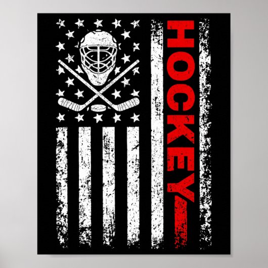 Poster Joueur de hockey américain Drapeau Cool de glace H (Devant)