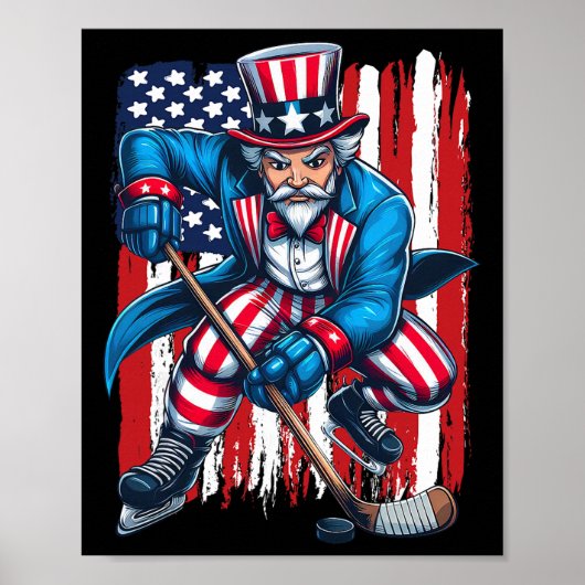 Poster Joueur de hockey Oncle Sam 4 juillet Drapeau améri (Devant)