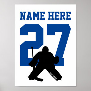 Poster Joueur de hockey personnalisé Numéro Bleu