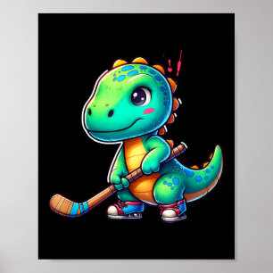 Poster Joueur de hockey sur gazon de dinosaure drôle Équi