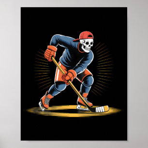 Poster Joueur de hockey sur glace squelette drôle design
