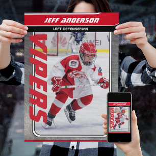 Poster Joueur de hockey sur glace sur métal rouge personn