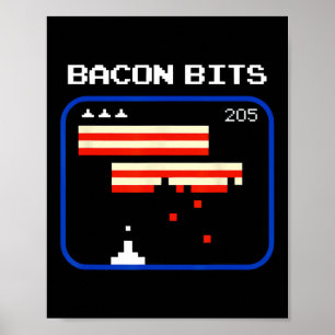 Poster Joueur de jeu vidéo 8 bits Bacon Nerd Rétro 