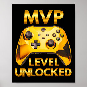 Poster Joueur de jeu vidéo niveau MVP débloqué Or Gaming 
