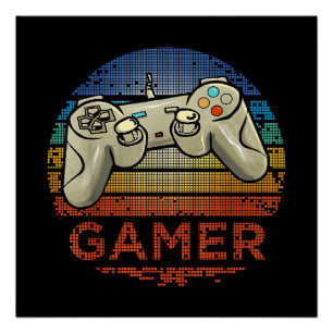Poster Joueur de jeu vidéo rétro pour garçons filles adol