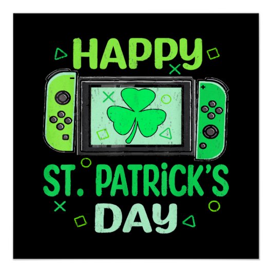 Poster Joueur de jeux vidéo Trèfle Joyeux St Patrick (Devant)