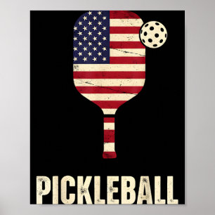 Poster Joueur de pickleball avec drapeau américain amateu