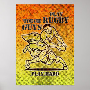 Poster joueur de rugby avec l'attaque de boule par
