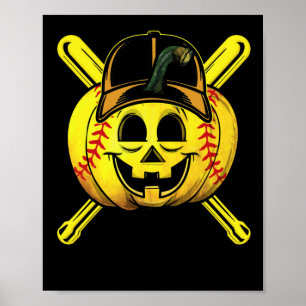 Poster Joueur de softball Citrouille d'horreur costume Ha