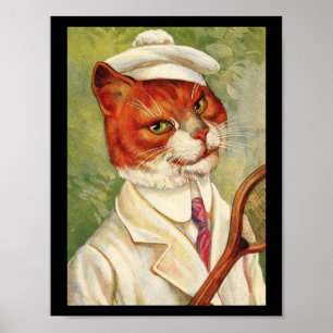 Poster Joueur de tennis de chat Vintage Thiele Art