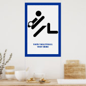 Poster Joueur de volley-ball noir, blanc, bleu icon custo (Cuisine)