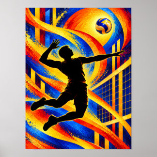 Poster Joueur de volley-ball sautant pour une silhouette 