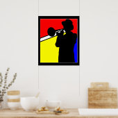 Poster Joueur en trombone en silhouette, art mondrien 20" (Cuisine)