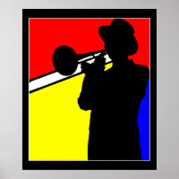 Joueur en trombone en silhouette, art mondrien 20"