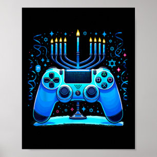 Poster Joueur juif de console de jeux vidéo Hanukkah Chan