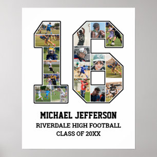 Poster Joueur Numéro 16 Équipe sportive senior Collage ph