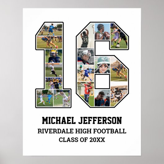 Poster Joueur Numéro 16 Équipe sportive senior Collage ph (Devant)