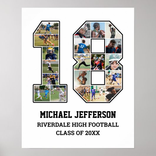 Poster Joueur Numéro 18 Équipe sportive senior Collage ph (Devant)