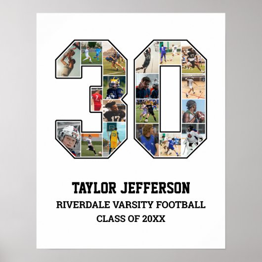 Poster Joueur Numéro 30 Équipe sportive senior Collage ph (Devant)