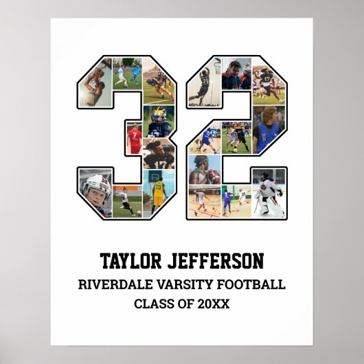 Poster Joueur Numéro 32 Équipe sportive senior Collage ph (Devant)
