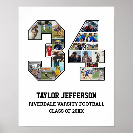 Poster Joueur Numéro 34 Équipe sportive senior Collage ph (Devant)