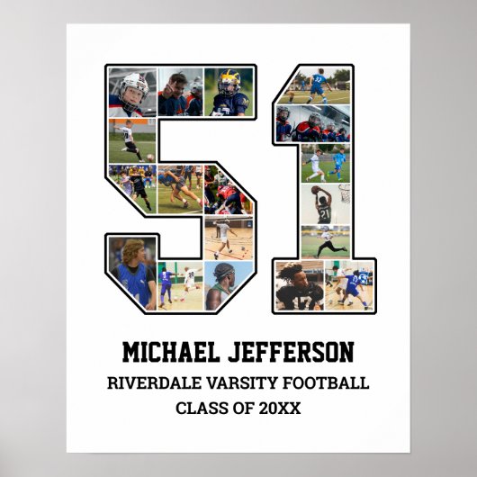 Poster Joueur Numéro 51 Équipe sportive senior Collage ph (Devant)
