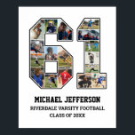 Poster Joueur Numéro 61 Équipe sportive senior Collage ph<br><div class="desc">Collage photo personnalisé pour le joueur numéro 61. Ce cadeau photo personnalisable est parfait pour la nuit senior, le banquet sportif ou le cadeau d'anniversaire pour votre fils, fille ou étudiant athlète. C'est une excellente façon d'afficher des moments et des souvenirs précieux de leurs jeux sportifs. L'affiche présente un collage...</div>