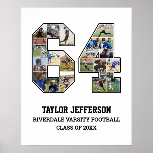 Poster Joueur Numéro 64 Équipe sportive senior Collage ph (Devant)