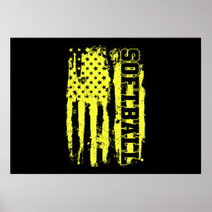 Poster Joueur Softball American Flag