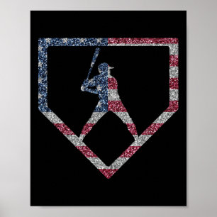 Poster Joueurs de baseball vintage American Flag Us