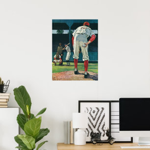 Poster Joueurs de baseball vintage sur le monticule
