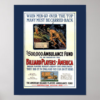 Poster Joueurs de billard d'Amérique WW1 collecte de fond