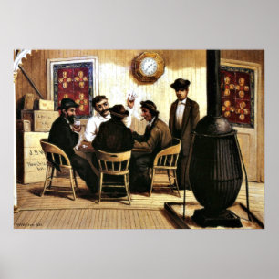 Poster Joueurs de cartes sur le bateau à vapeur, peinture