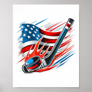 Poster Joueurs de hockey sur glace patriotiques de la fêt