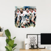 Poster Joueurs de rugby anglais - Rugby Art Print (Bureau à domicile)