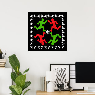Poster Joueurs de soccer en courant au Motif de balle