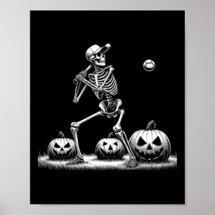 Poster Joueuse de baseball Skeleton Joueuse d'Halloween H